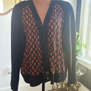 Leslie Fay Women's Argyle Cardigan Sweater‎ Size 18 made in USA